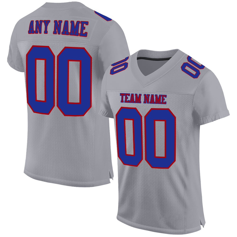 Custom Gray Red Mesh Football Jersey - Authentic Team Sportswear Custom Gray Royal-Red Mesh Authentic Football Jersey