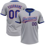 Custom Two-Button Unisex Softball Jersey - Gray Royal-Red Color Option Custom Gray Royal-Red Two-Button Unisex Softball Jersey