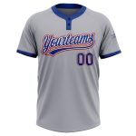 Custom Two-Button Unisex Softball Jersey - Gray Royal-Red Color Option Custom Gray Royal-Red Two-Button Unisex Softball Jersey
