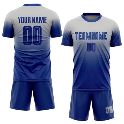 Custom Gray Royal Sublimation Soccer Jersey - Fade Fashion Uniform for Teams Custom Gray Royal Sublimation Fade Fashion Soccer