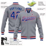 Gray Custom Varsity Letterman Jacket Bomber Full-Snap Royal White-Red Custom Gray Royal White-Red Bomber Full-Snap Varsity