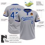 Gray Royal-White Custom Unisex Softball Jersey - Two-Button Design, Soft Fabric Custom Gray Royal-White Two-Button Unisex