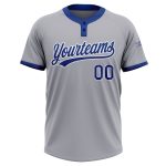 Gray Royal-White Custom Unisex Softball Jersey - Two-Button Design, Soft Fabric Custom Gray Royal-White Two-Button Unisex