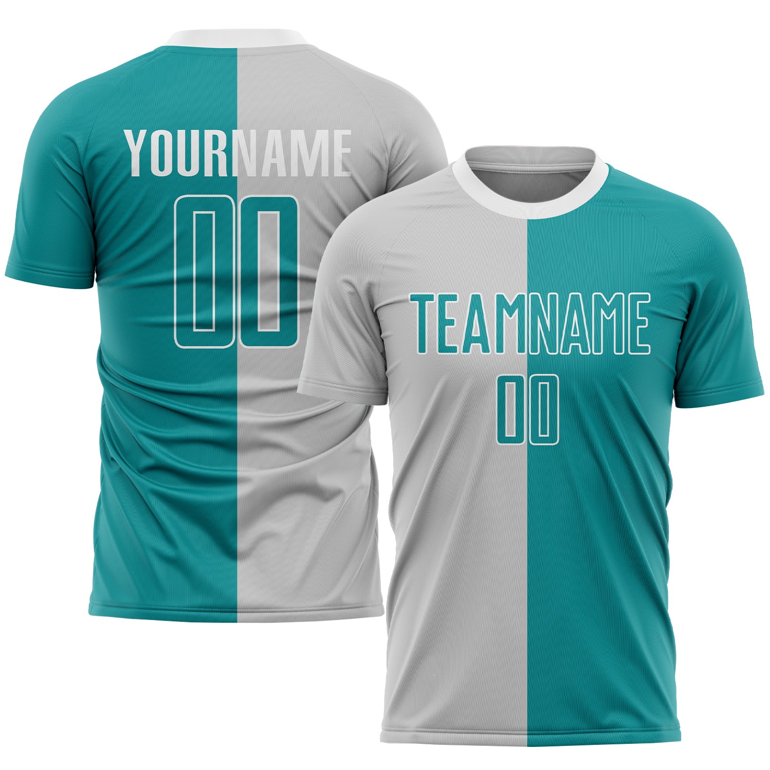 Custom Sublimation Soccer Uniform Jersey - Gray Teal and White Fashion Design Custom Gray Teal-White Sublimation Split Fashion
