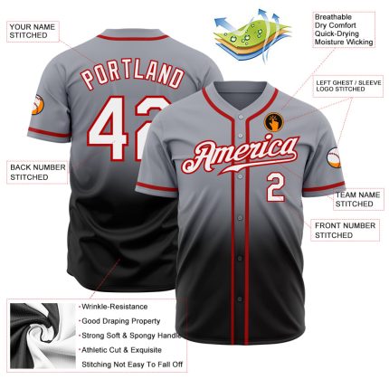 Custom Authentic Fade Baseball Jersey Gray White Black Red Design Custom Gray White Black-Red Authentic Fade Fashion Baseball