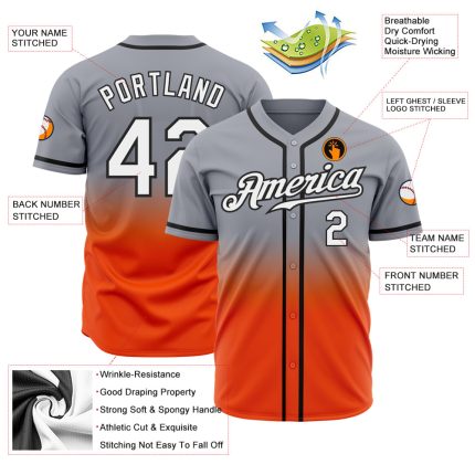 Authentic Fade Fashion Baseball Jersey in Custom Gray White Orange Black Custom Gray White Orange-Black Authentic Fade Fashion