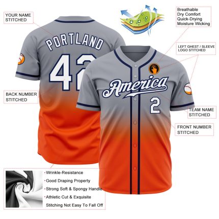 Custom Baseball Jersey - Gray White Orange Navy Authentic Fade Fashion Design Custom Gray White Orange-Navy Authentic Fade