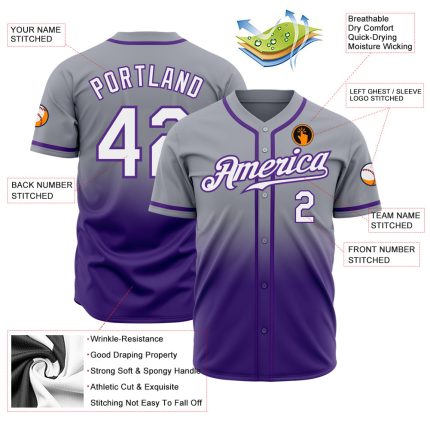 Gray White Purple Fade Custom Fashion Baseball Jersey Authentic Custom Gray White-Purple Authentic Fade Fashion Baseball