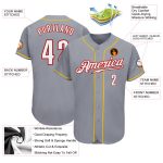 Custom Authentic Baseball Jersey in Gray White Red Gold Custom Gray White Red-Gold Authentic Baseball Jersey