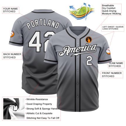 Authentic Fade Fashion Baseball Jersey in Custom Gray White and Black Custom Gray White Steel Gray-Black Authentic Fade Fashion