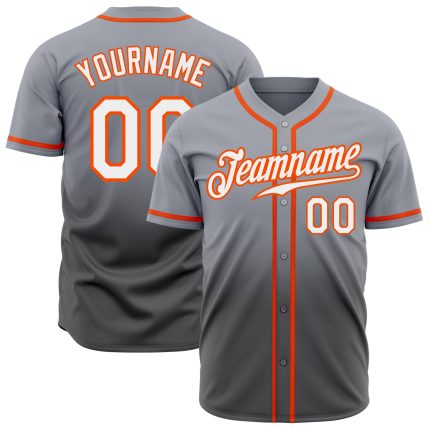 Custom Gray Orange Fade Baseball Jersey | Authentic Fashion Style in Steel Gray and White Custom Gray White Steel Gray-Orange