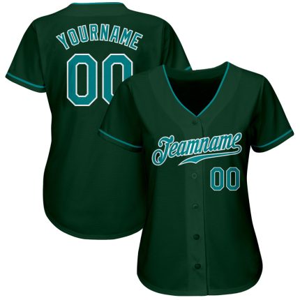 Custom aqua and green baseball jersey, back view