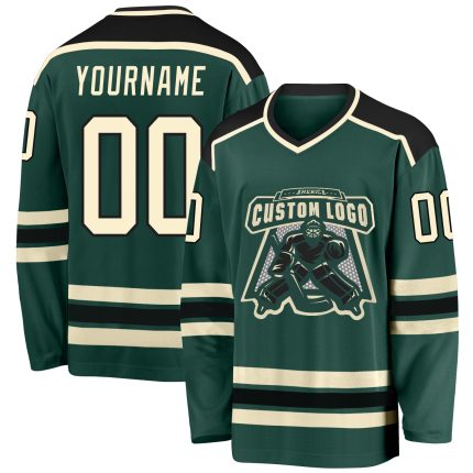 Custom Black and Green Hockey Jersey | Personalized Team Apparel Custom Green Cream-Black Hockey Jersey