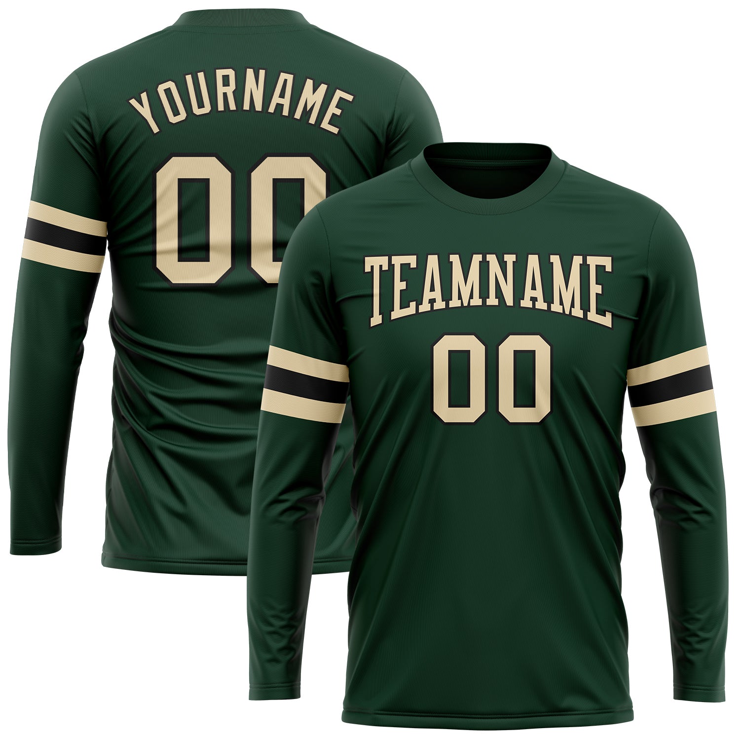 Custom Performance T-Shirt Long Sleeve Green Cream-Black for Active Wear Custom Green Cream-Black Long Sleeve Performance