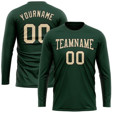 Custom Performance T-Shirt Long Sleeve Green Cream-Black for Active Wear Custom Green Cream-Black Long Sleeve Performance