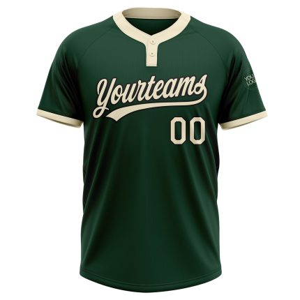 Custom Green Cream Black Unisex Softball Jersey - Two-Button Design Custom Green Cream-Black Two-Button Unisex Softball Jersey