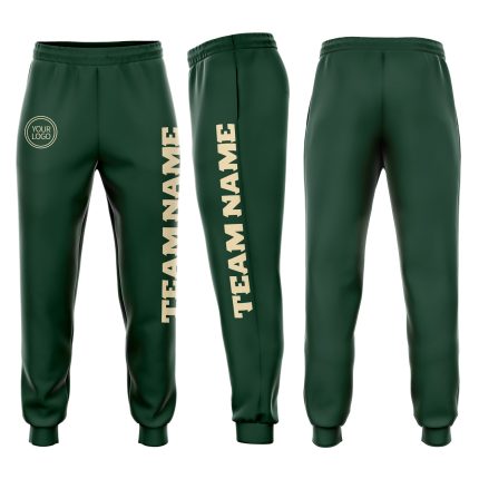 Custom Green Fleece Joggers for Men and Women - Comfortable Sweatpants Custom Green Cream Fleece Jogger Sweatpants