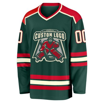 Custom Green Cream Red Hockey Jersey for Men and Women - Personalized Sports Apparel Custom Green Cream-Red Hockey Jersey
