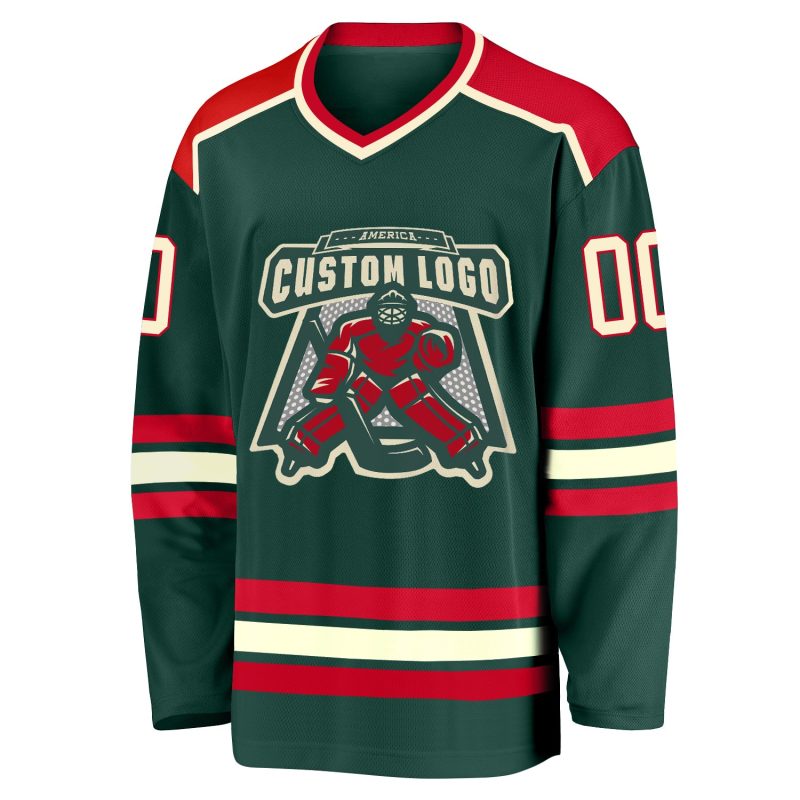 Custom Green Cream Red Hockey Jersey for Men and Women - Personalized Sports Apparel Custom Green Cream-Red Hockey Jersey
