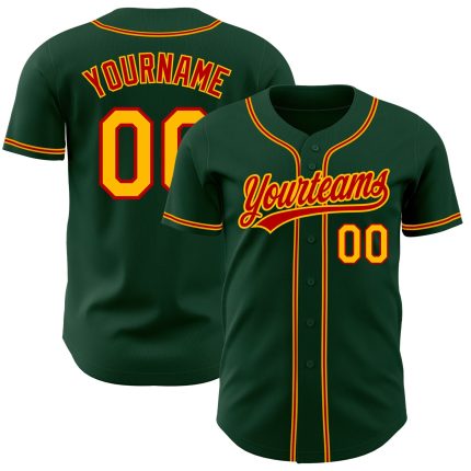 Green Custom Authentic Baseball Jersey - Gold and Red Design Custom Green Gold-Red Authentic Baseball Jersey