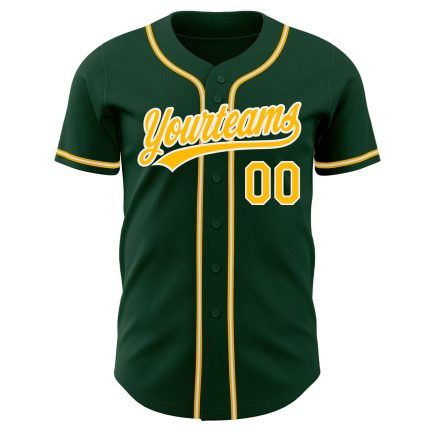 Custom Green Gold White Baseball Jersey Authentic Style 7724 Custom Green Gold-White Authentic Baseball Jersey Style 7724