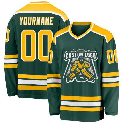 Custom Green Gold White Hockey Jersey for Men and Women, Personalized Team Apparel Custom Green Gold-White Hockey Jersey