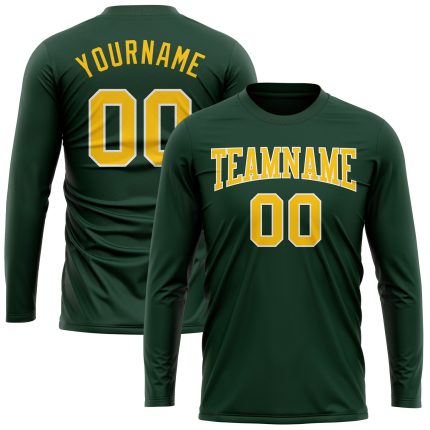 Custom Green Gold White Long Sleeve Performance Tee Shirt for Men and Women Custom Green Gold-White Long Sleeve Performance