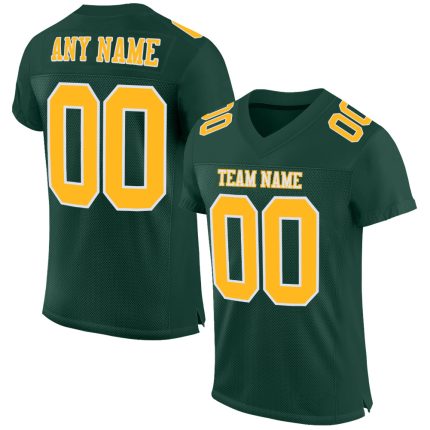 Green Custom Authentic Football Jersey - Gold and White Mesh Design Custom Green Gold-White Mesh Authentic Football Jersey