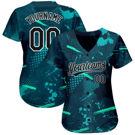 Custom Green Aqua 3D Pattern Baseball Jersey - Authentic Design, Unique Style Custom Green Green-Aqua 3D Pattern Design Authentic