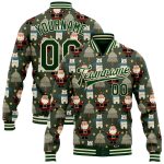 Custom 3D Green Cream Christmas Varsity Letterman Bomber Jacket Full-Snap Custom Green Green-Cream Christmas 3D Bomber Full-Snap