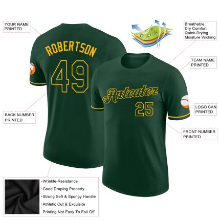 Custom Green-Gold Performance T-Shirt for Men and Women, Lightweight Breathable Athletic Wear Custom Green Green-Gold Performance