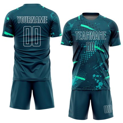 Custom Green Teal Sublimation Soccer Jersey Uniform for Team Sports Custom Green Green-Teal Sublimation Soccer Uniform Jersey