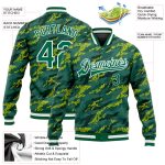 Custom Green Kelly Green White 3D Pattern Bomber Jacket Full-Snap Varsity Letterman Custom Green Kelly Green-White 3D Pattern