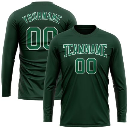 Custom Green Long Sleeve Performance T-Shirt in Kelly Green and White Custom Green Kelly Green-White Long Sleeve Performance