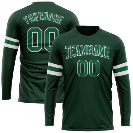 Custom Green Long Sleeve Performance T-Shirt in Kelly Green and White Custom Green Kelly Green-White Long Sleeve Performance