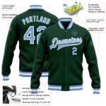 Custom Bomber Varsity Letterman Jacket in Green Light Blue White Full-Snap Custom Green Light Blue-White Bomber Full-Snap