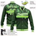 Custom Green Neon Bomber Jacket with 3D Pattern Design - Full-Snap Varsity Letterman Custom Green Neon Green-White 3D Pattern