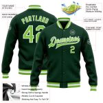 Custom Green Neon Bomber Varsity Letterman Jacket - Full-Snap Style, Lightweight Design Custom Green Neon Green-White Bomber