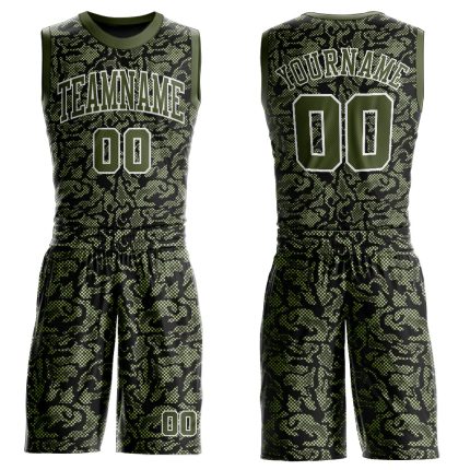 Custom Green Olive Black Basketball Suit Jersey Round Neck Sublimation Custom Green Olive-Black Round Neck Sublimation Basketball
