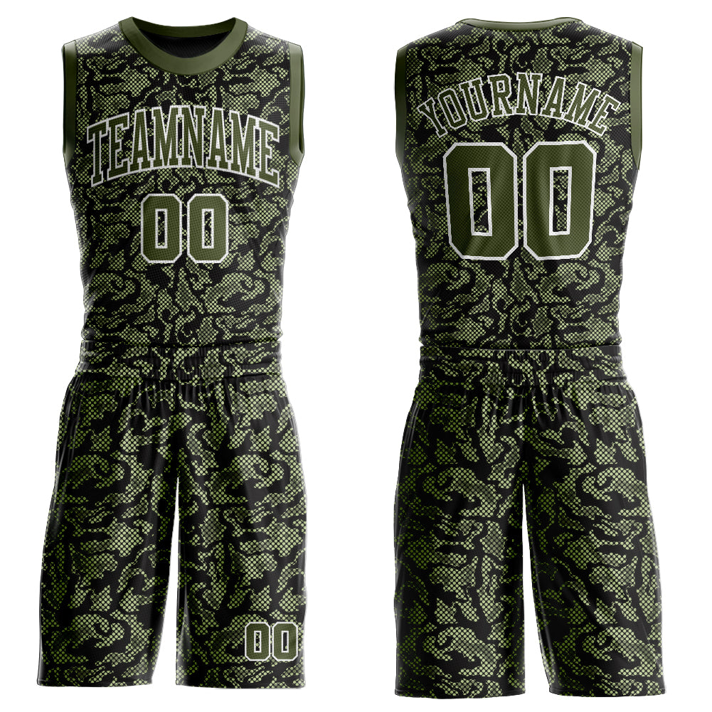 Custom Green Olive Black Basketball Suit Jersey Round Neck Sublimation Custom Green Olive-Black Round Neck Sublimation Basketball