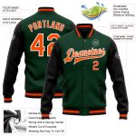 Custom Green and Orange Black Two-Tone Bomber Varsity Letterman Full-Snap Jacket Custom Green Orange-Black Bomber Full-Snap