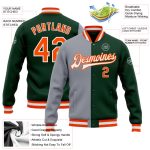 Custom Varsity Letterman Bomber Jacket Green Orange Gray Full-Snap Fashion Wear Custom Green Orange-Gray Bomber Full-Snap