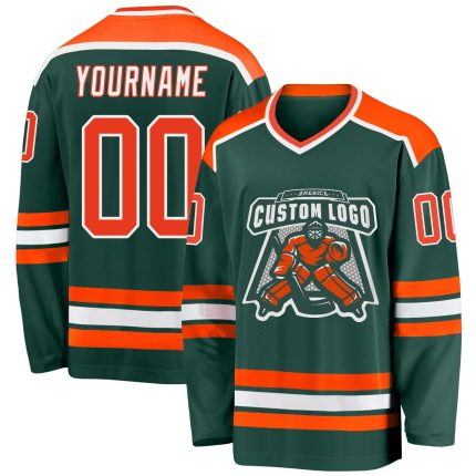 Custom Hockey Jersey - Green, Orange, and White Design for Personalized Team Spirit Custom Green Orange-White Hockey Jersey