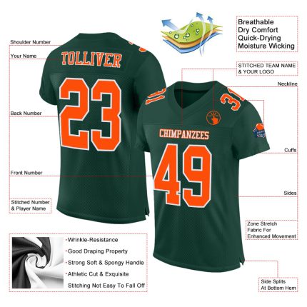 Authentic Football Jersey - Custom Green Orange White Mesh Design Custom Green Orange-White Mesh Authentic Football Jersey