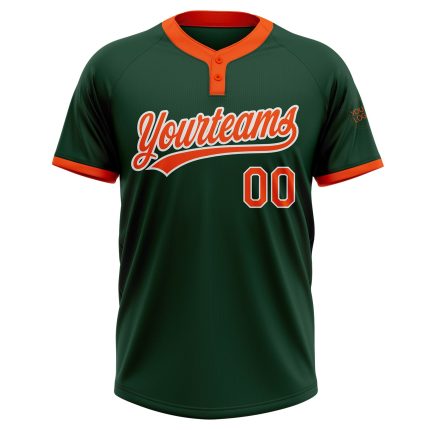 Custom Green Orange White Unisex Softball Jersey - Two-Button Design, Soft and Comfortable Fit Custom Green Orange-White