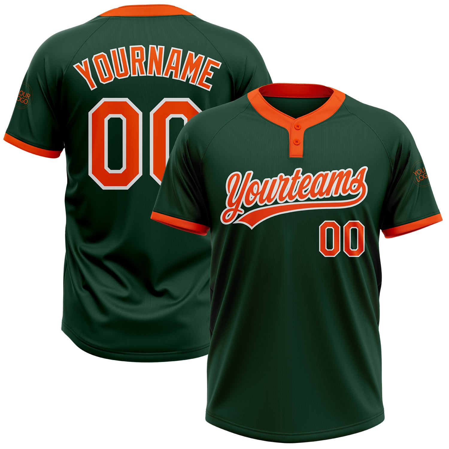 Custom Green Orange White Unisex Softball Jersey - Two-Button Design, Soft and Comfortable Fit Custom Green Orange-White