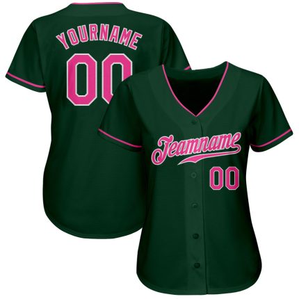 Custom Authentic Baseball Jersey - Green Pink White Design, Personalized Sports Apparel for Fans Custom Green Pink-White
