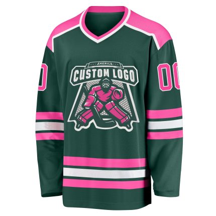 Custom Green Pink White Hockey Jersey - Personalized Team Sportswear Custom Green Pink-White Hockey Jersey
