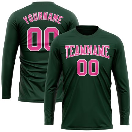 Custom Performance T-Shirt for Men & Women - Green Pink White Long Sleeve Custom Green Pink-White Long Sleeve Performance