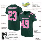 Custom green, pink and white mesh football jersey, back view